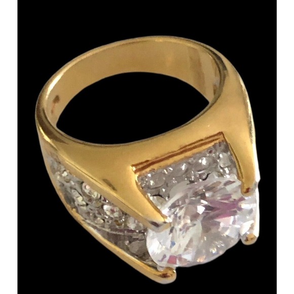 Cubic Zirconia Gold plate Silver Cluster Accent Stones Cocktail bling Size 8 - Picture 4 of 11